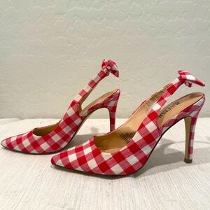 JUSTFAB Red Gingham Slingback Heels- Size 8